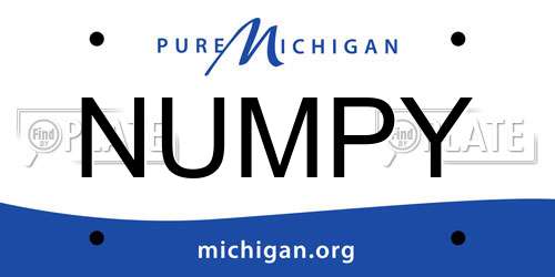 NUMPY Michigan License Plate