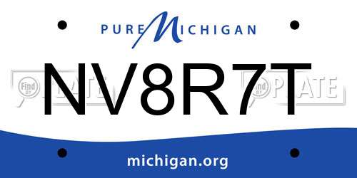 NV8R7T Michigan License Plate