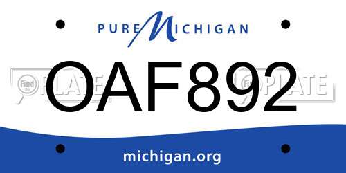 OAF892 Michigan License Plate