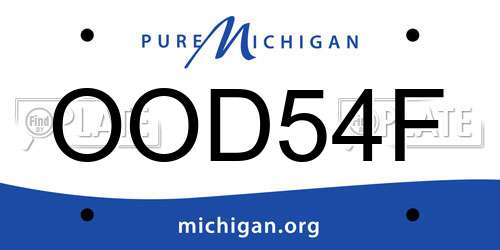 OOD54F Michigan License Plate
