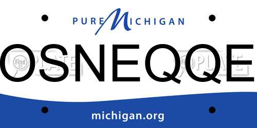 OSNEQQE Michigan License Plate