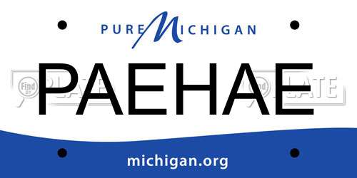 PAEHAE Michigan License Plate