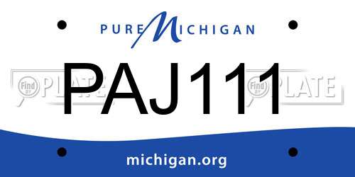 PAJ111 Michigan License Plate