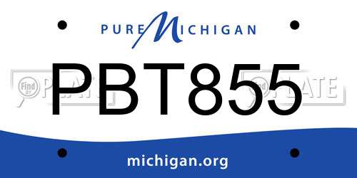 PBT855 Michigan License Plate
