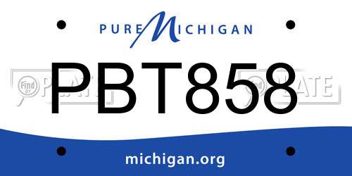 PBT858 Michigan License Plate