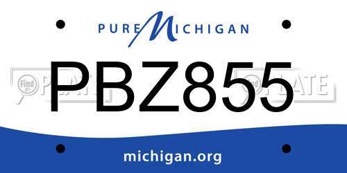 PBZ855 Michigan License Plate