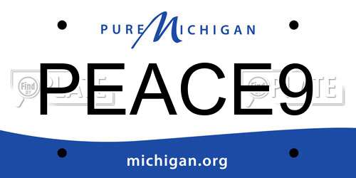 PEACE9 Michigan License Plate