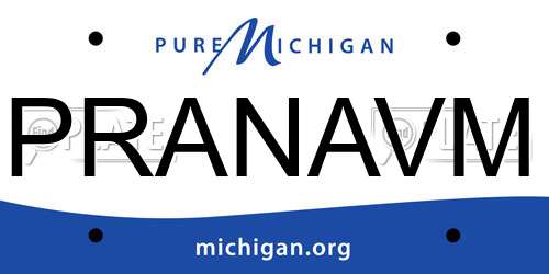 PRANAVM Michigan License Plate