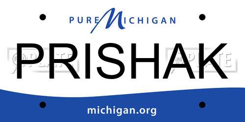 PRISHAK Michigan License Plate
