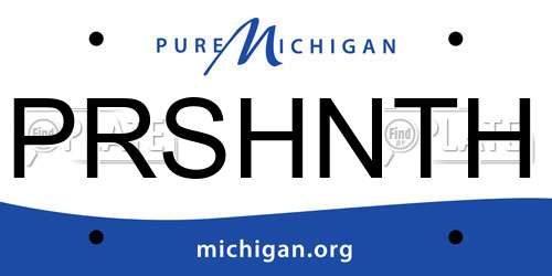PRSHNTH Michigan License Plate