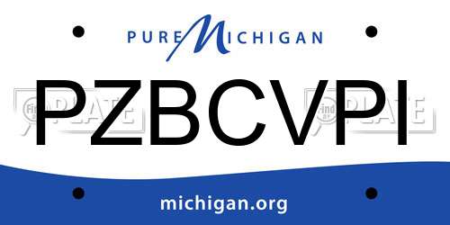 PZBCVPI Michigan License Plate