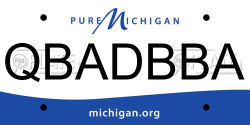 QBADBBA Michigan License Plate