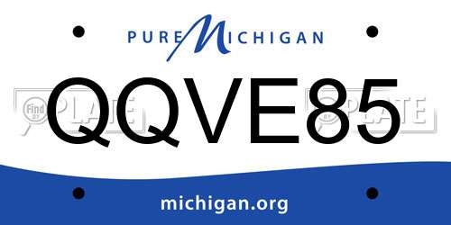 QQVE85 Michigan License Plate