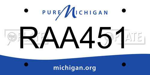 RAA451 Michigan License Plate