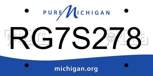 RG7S278 Michigan License Plate