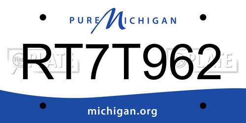 RT7T962 Michigan License Plate
