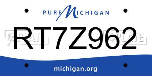 RT7Z962 Michigan License Plate
