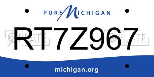RT7Z967 Michigan License Plate