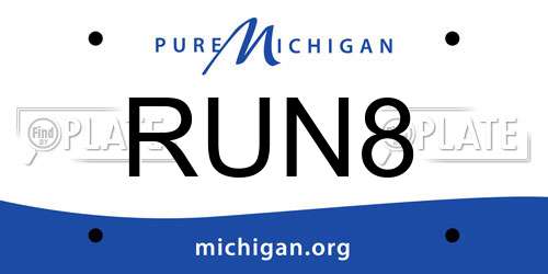 RUN8 Michigan License Plate