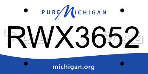 RWX3652 Michigan License Plate