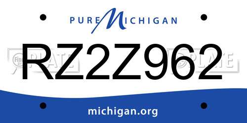 RZ2Z962 Michigan License Plate