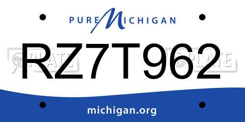 RZ7T962 Michigan License Plate