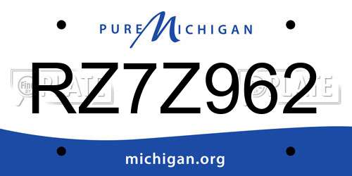 RZ7Z962 Michigan License Plate