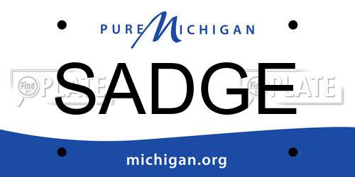 SADGE Michigan License Plate