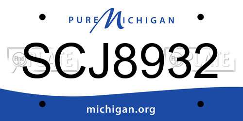 SCJ8932 Michigan License Plate
