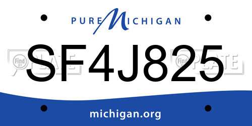 SF4J825 Michigan License Plate