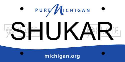 SHUKAR Michigan License Plate