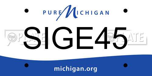 SIGE45 Michigan License Plate