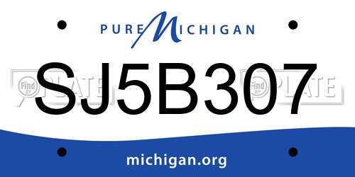 SJ5B307 Michigan License Plate