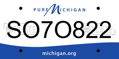 SO7O822 Michigan License Plate