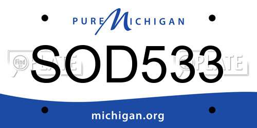 SOD533 Michigan License Plate
