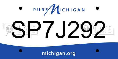 SP7J292 Michigan License Plate