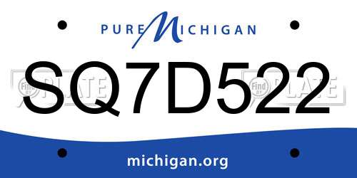 SQ7D522 Michigan License Plate