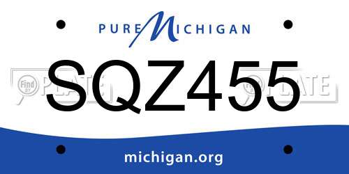SQZ455 Michigan License Plate