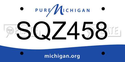 SQZ458 Michigan License Plate
