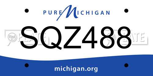 SQZ488 Michigan License Plate