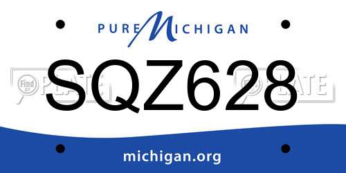 SQZ628 Michigan License Plate