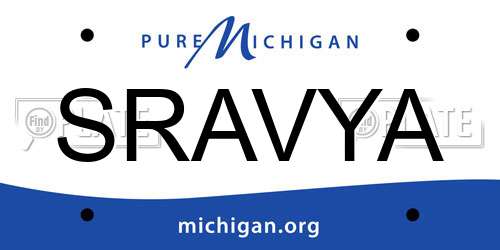 SRAVYA Michigan License Plate
