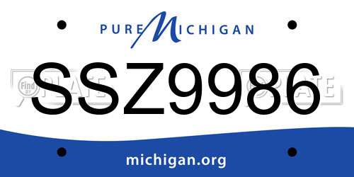 SSZ9986 Michigan License Plate