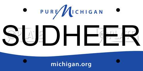SUDHEER Michigan License Plate