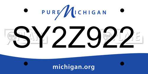 SY2Z922 Michigan License Plate