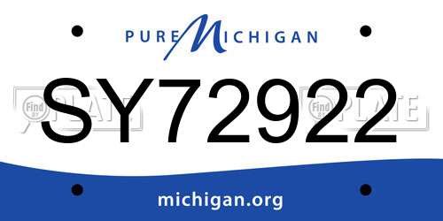 SY72922 Michigan License Plate