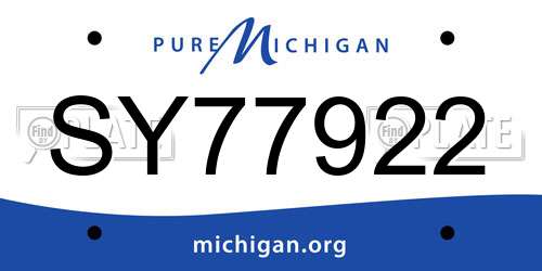 SY77922 Michigan License Plate