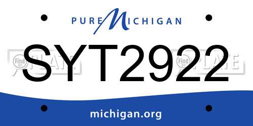 SYT2922 Michigan License Plate