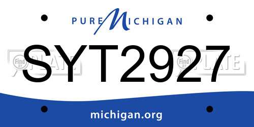 SYT2927 Michigan License Plate