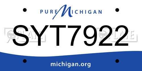 SYT7922 Michigan License Plate